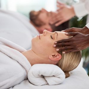 Shot of a couple getting a message in a spa.
