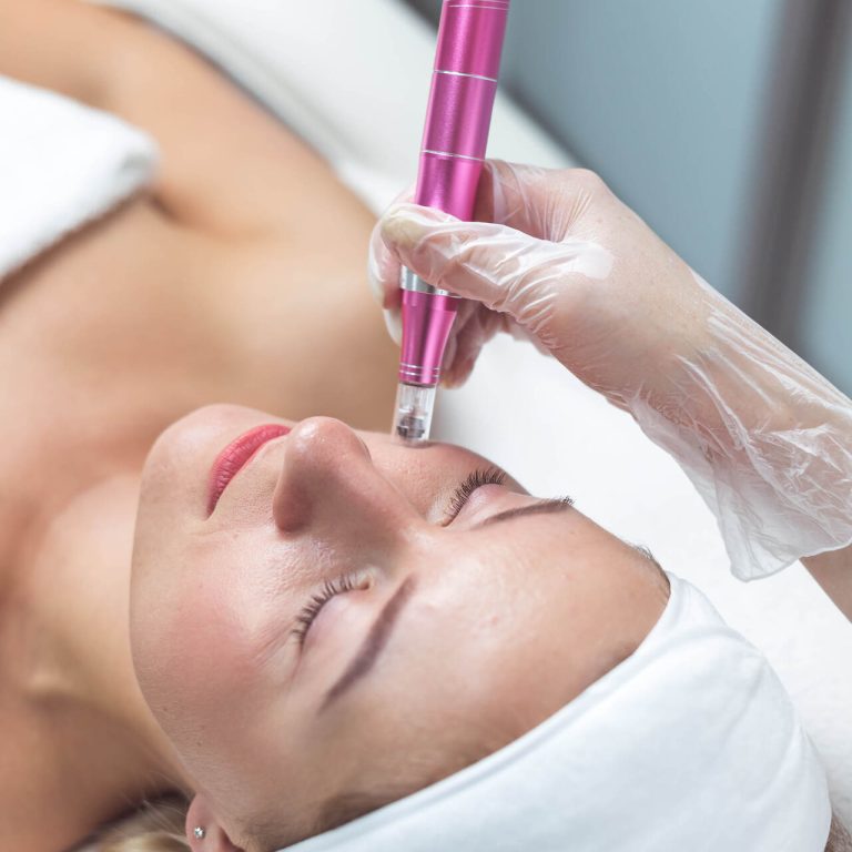 Woman having facial treatment in beauty salon, closeup. Oxy derma therapy Woman having facial treatment in beauty salon, closeup. Oxy derma therapy with derma pen