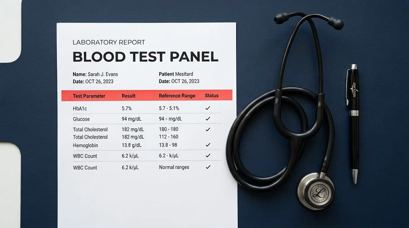 Doctor reviewing blood test results at Diamed Clinic